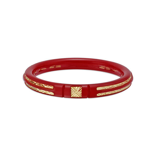 Carved Gold Red Pola Bangle,,hi-res