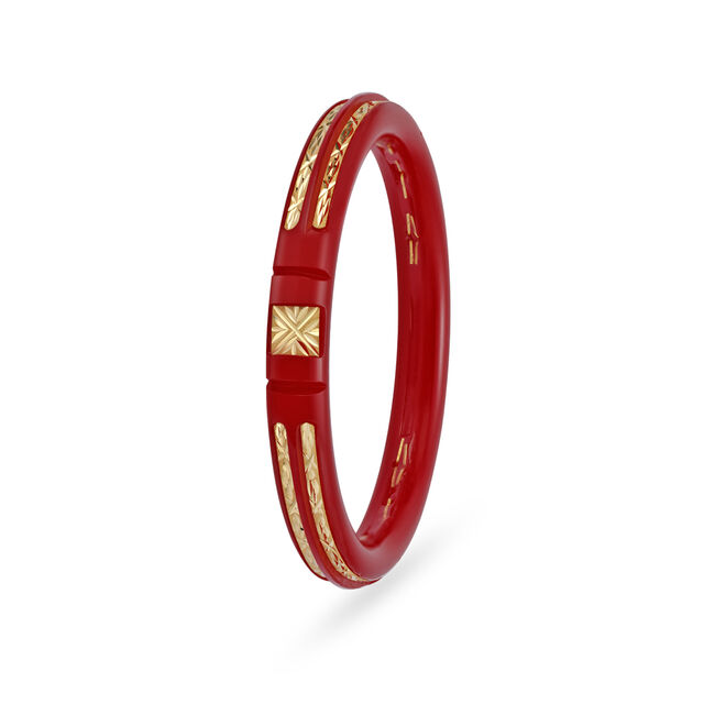 Carved Gold Red Pola Bangle,,hi-res