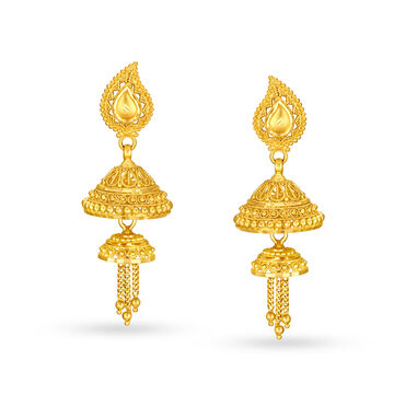 Traditional 22 Karat Yellow Gold Chandelier Jhumkas