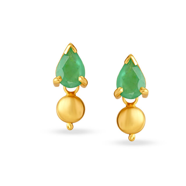 Teardrop Gold and Emerald Drop Earrings 