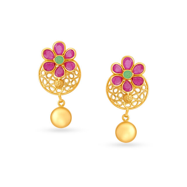 Opulent Ruby and Emerald Floral Drop Earrings 