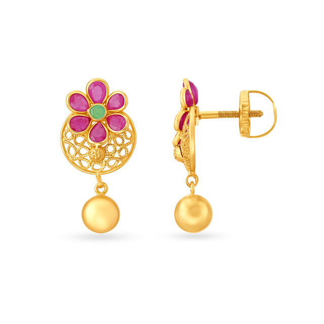 Opulent Ruby and Emerald Floral Drop Earrings 2