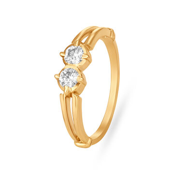 Contemporary Two-Stone Mini Solitaire Gold Finger Ring