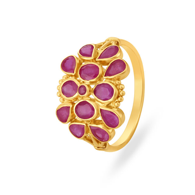 Vibrant Gold Finger Ring with Coloured Stone 