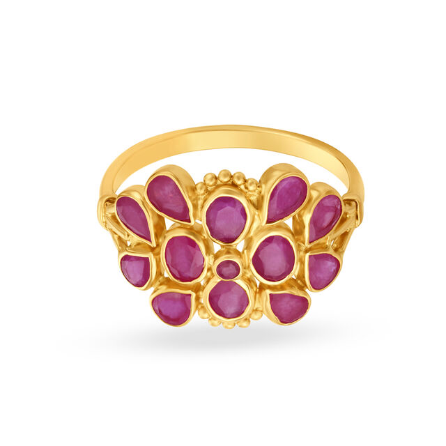 Vibrant Gold Finger Ring with Coloured Stone 2