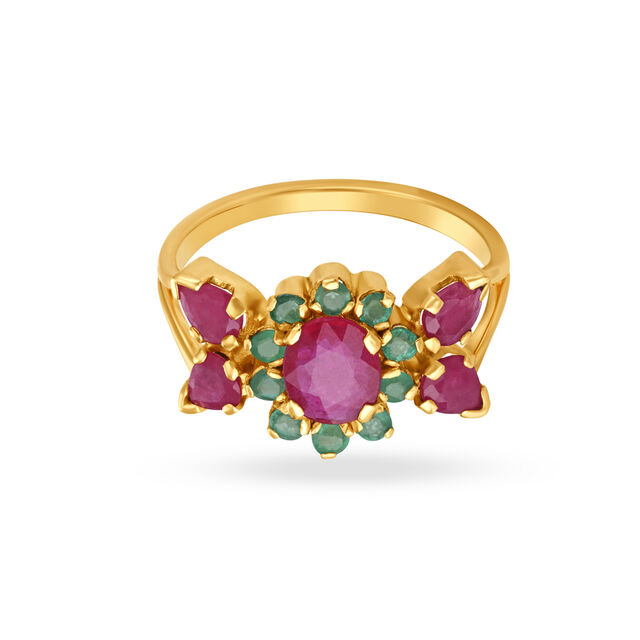 Lush Floral Emerald and Ruby Gold Finger Ring 2
