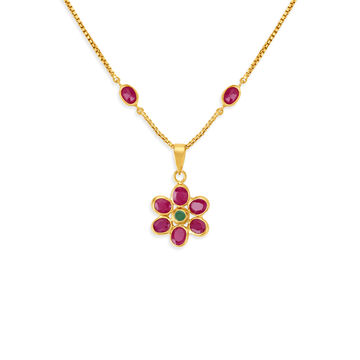 Magnificent Emerald and Ruby Gold Pendant with Chain