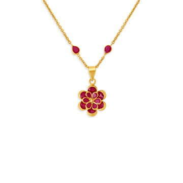 Opulent Floral Ruby Gold Pendant with Chain
