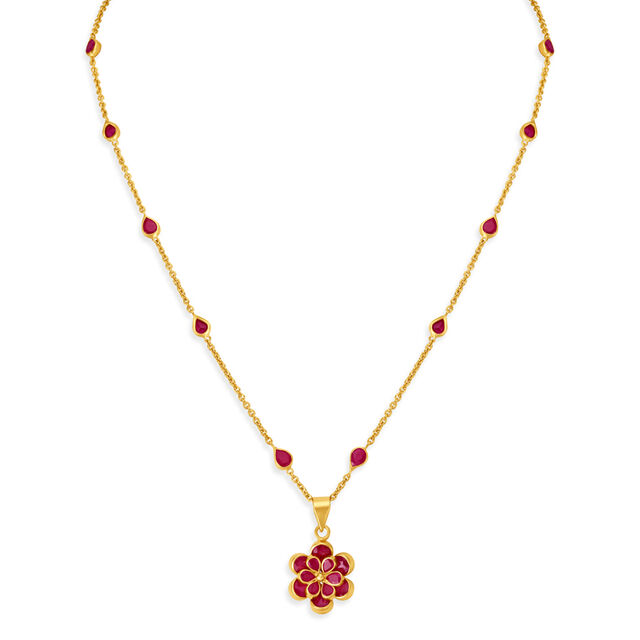 Opulent Floral Ruby Gold Pendant with Chain 2