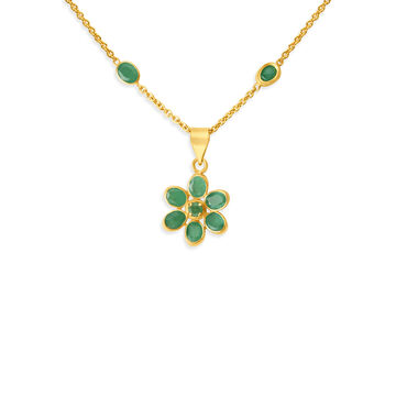 Artistic Floral Emerald Gold Pendant with Chain