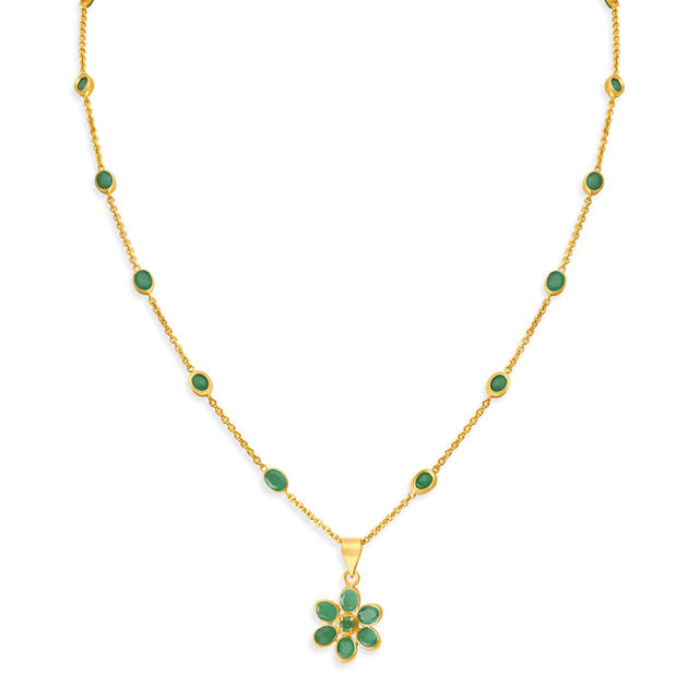 Artistic Floral Emerald Gold Pendant with Chain 2
