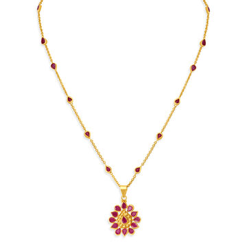 Gleaming Ruby Petal Pendant with Chain