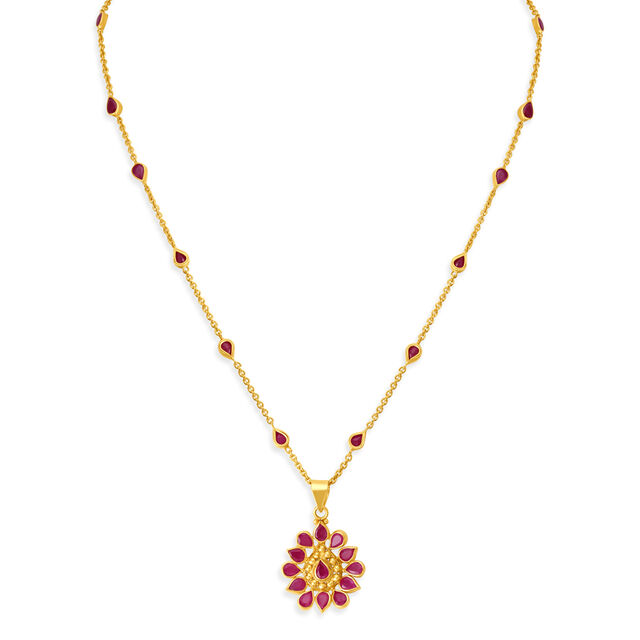 Gleaming Ruby Petal Pendant with Chain 