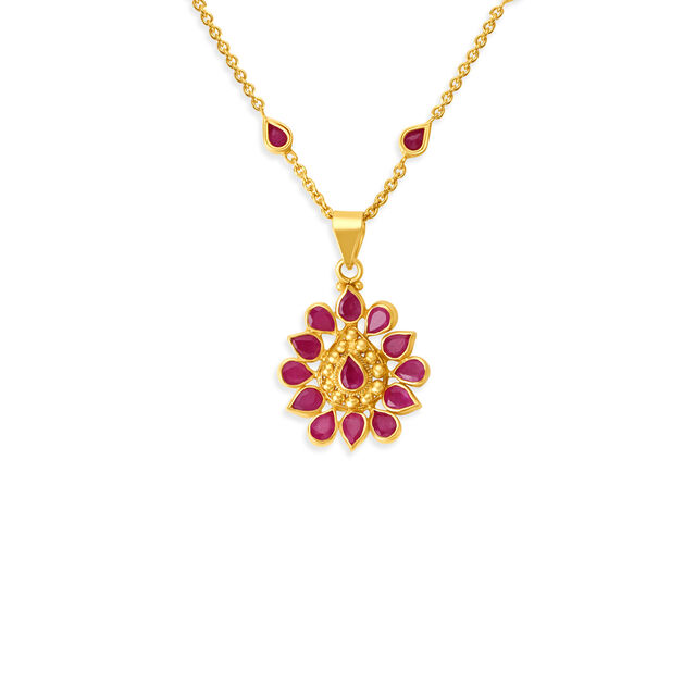 Gleaming Ruby Petal Pendant with Chain 2