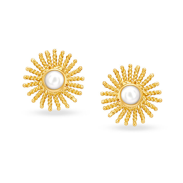 Radiant Sun Gold Stud Earrings with Pearl 