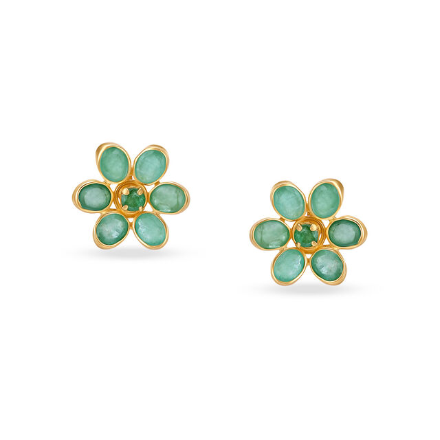 Majestic Floral Gold and Emerald Stud Earrings 