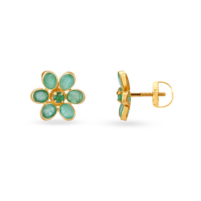 Majestic Floral Gold and Emerald Stud Earrings 2