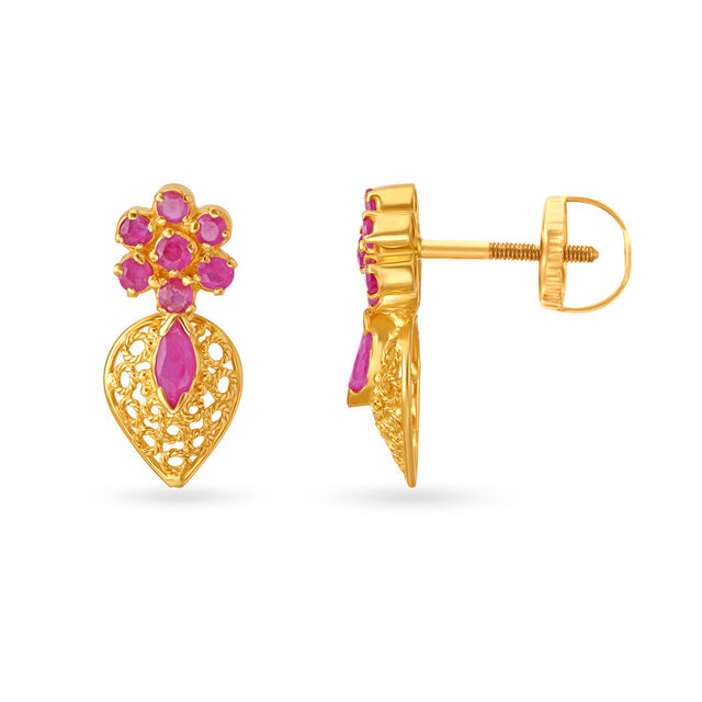 Ethereal Ruby Gold Drop Earrings 2