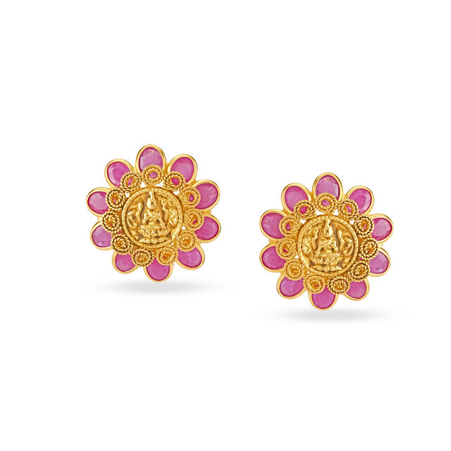 Divine Ruby and Gold Stud Earrings 