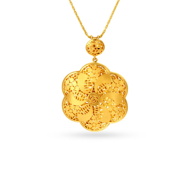 Buy Decorous Laser Cut Floral Pattern Gold Pendant at Best Price