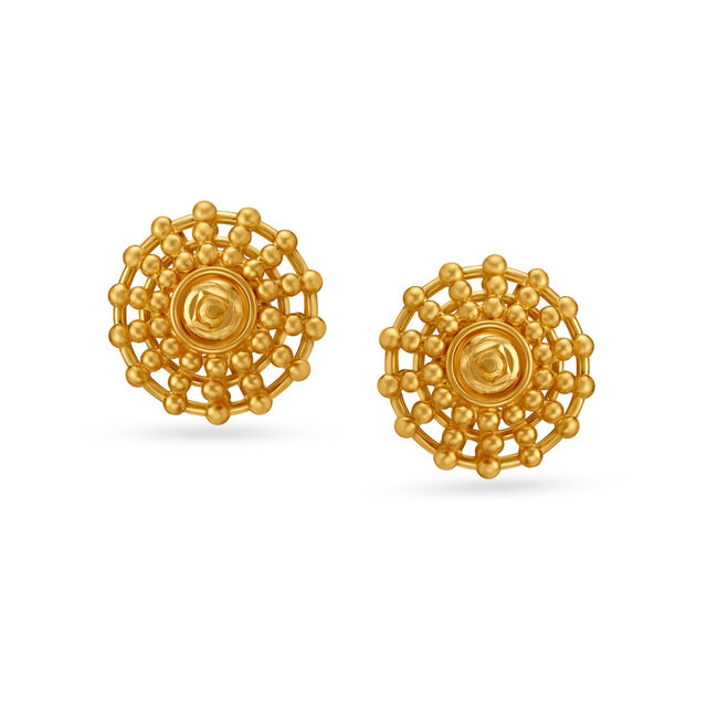 Alluring Floral Gold Stud Earrings 