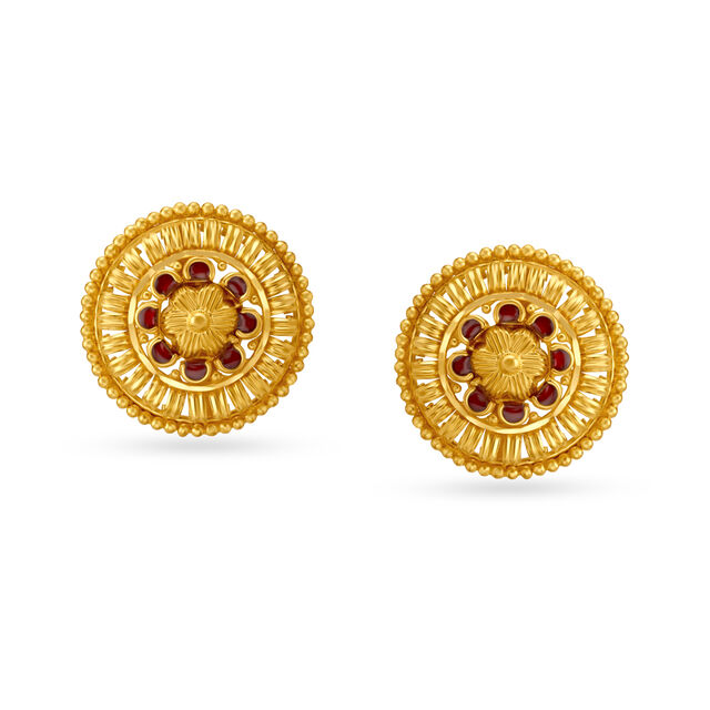 Exquisite Floral Gold Stud Earrings 