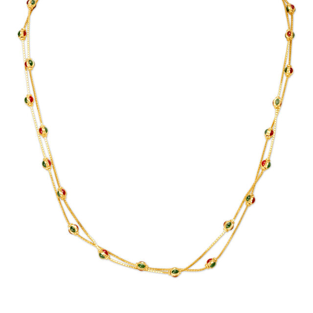 Contemporary Two Row Bead Gold Chain,,hi-res
