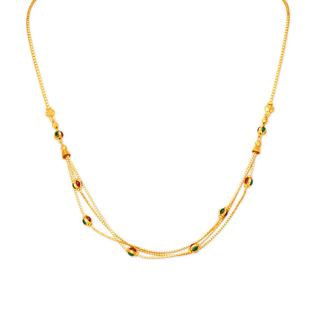 Stylish Two Row Bead Gold Chain,,hi-res
