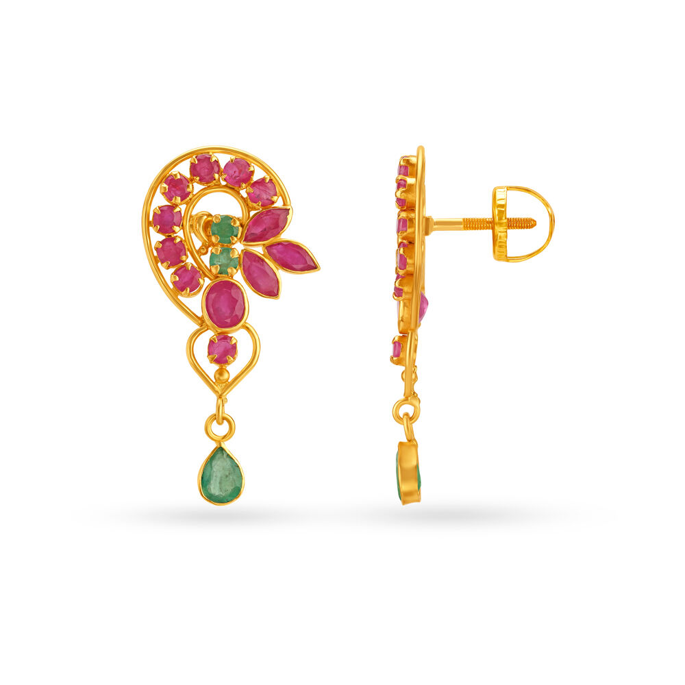 Buy Trendy Emerald and Ruby Drop Earrings at Best Price Tanishq US