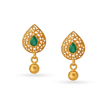 Emerald Teardrop Pattern Gold Drop Earrings