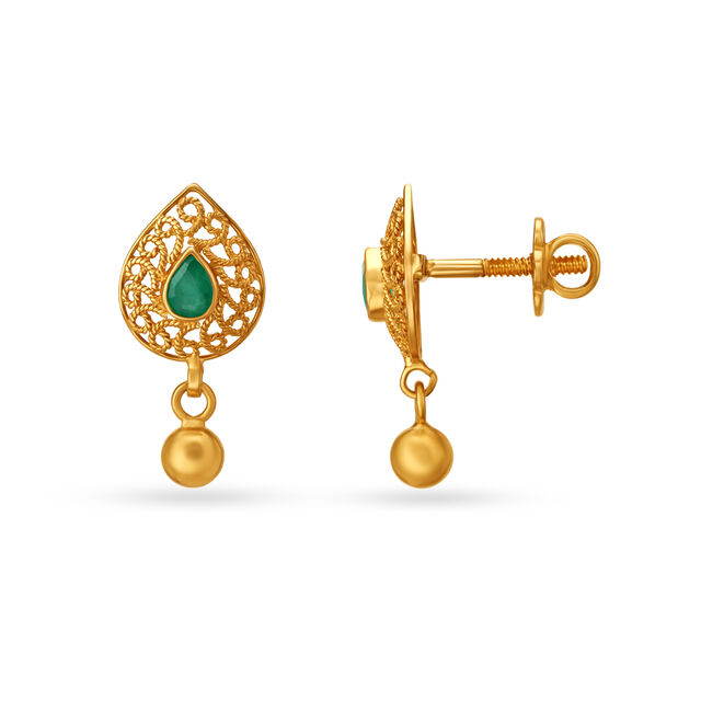 Emerald Teardrop Pattern Gold Drop Earrings 2