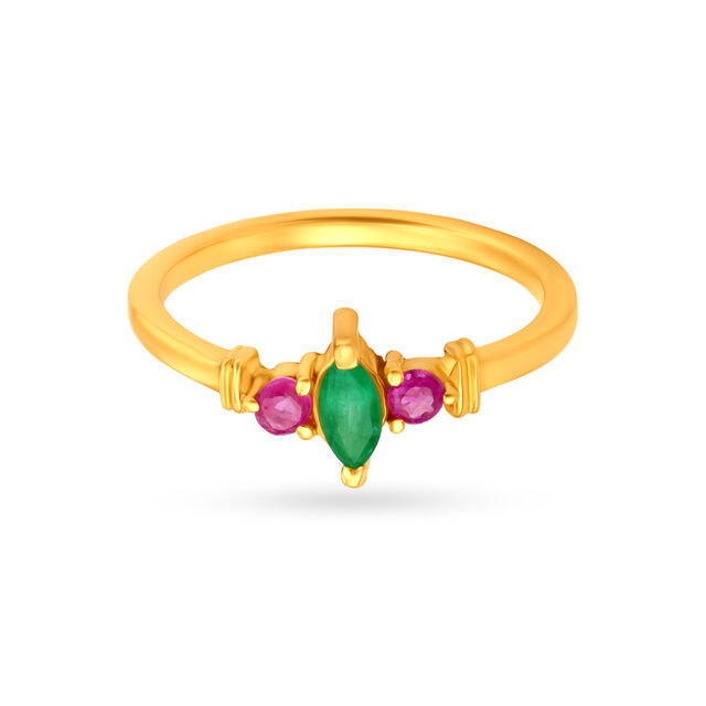 Breathtaking Emerald And Ruby Studded Gold Ring