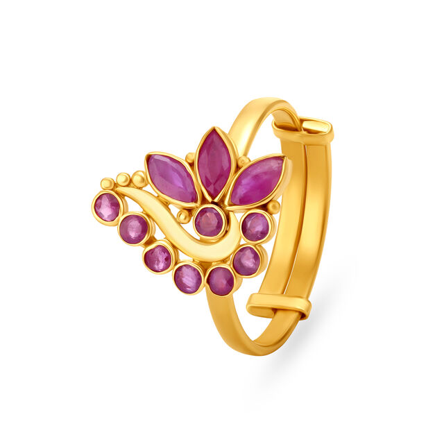 Lush Floral Ruby Studded Gold Ring 