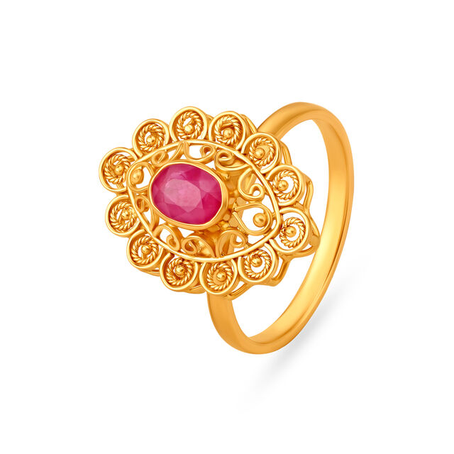 Scintillating Floral Gold Finger Ring,,hi-res