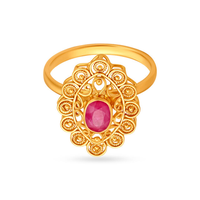 Scintillating Floral Gold Finger Ring,,hi-res