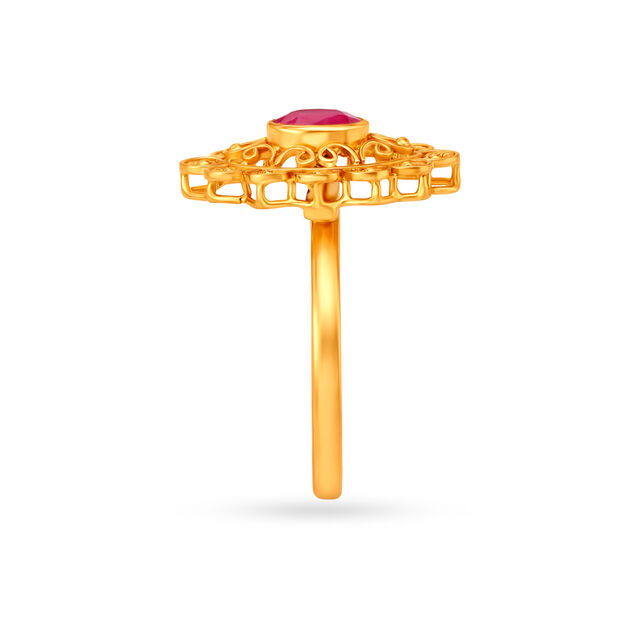 Scintillating Floral Gold Finger Ring,,hi-res