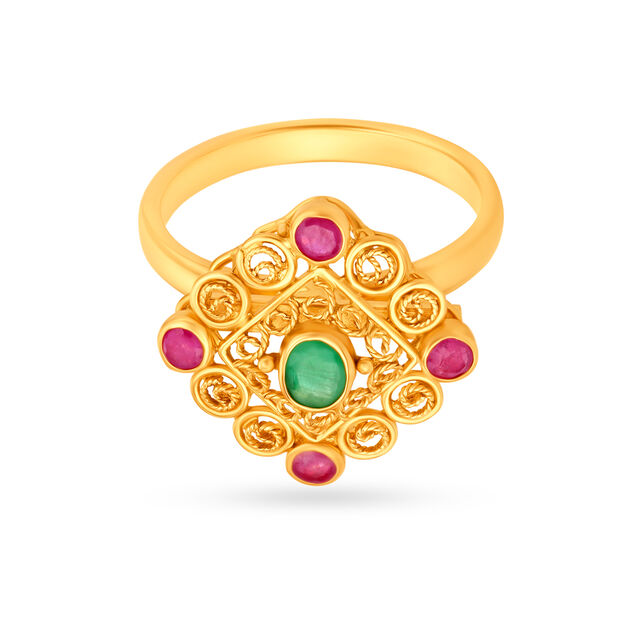 Exquisite Filigree Pattern Gold Ring,,hi-res