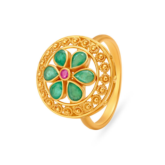 Striking Circular Gemstone Studded Gold Ring,,hi-res