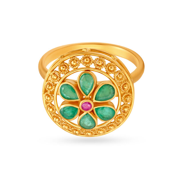 Striking Circular Gemstone Studded Gold Ring,,hi-res