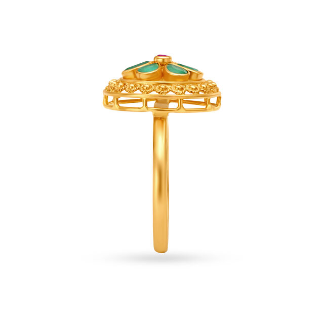 Striking Circular Gemstone Studded Gold Ring,,hi-res
