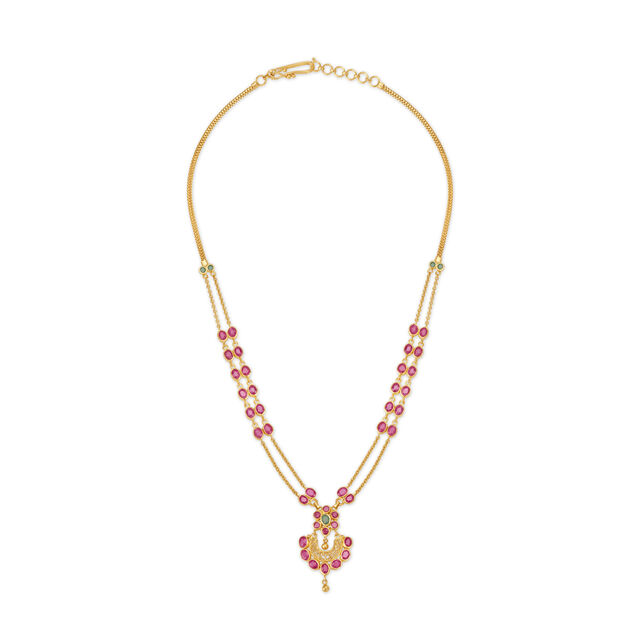 Floral Emerald And Ruby Gold Necklace 