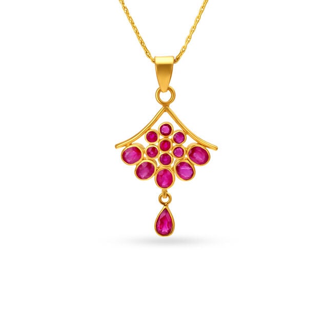 Winsome Floral Ruby Gold Pendant 