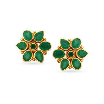 Emerald Floral Gold Stud Earrings
