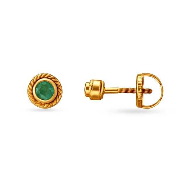 Emerald Floral Gold Stud Earrings 4