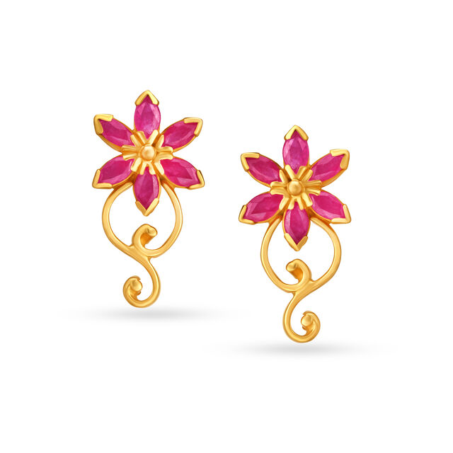Ruby Floral Gold Stud Earrings,,hi-res 