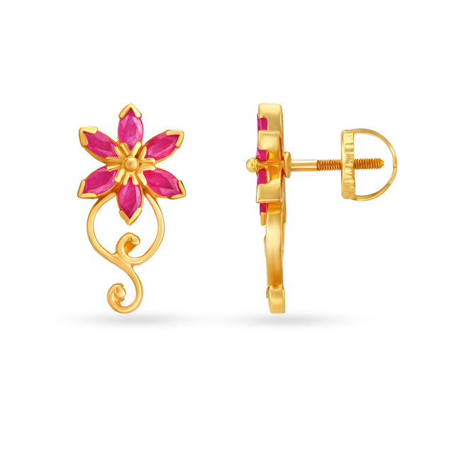 Ruby Floral Gold Stud Earrings,,hi-res 2