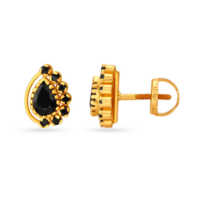 Sapphire Tear Drop Motif Gold Stud Earrings 2