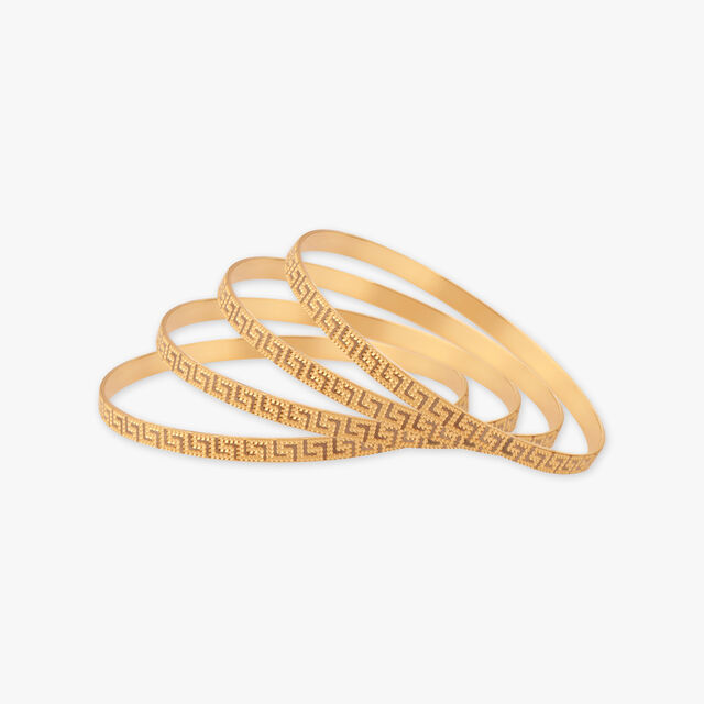 Greek Key Pattern Gold Bangles