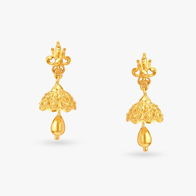 Royal Filigree Gold Jhumka Earrings 