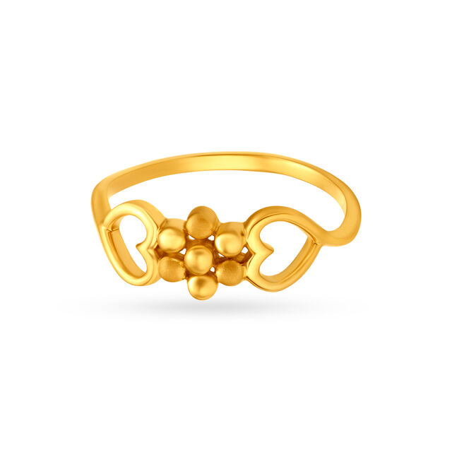 Winsome Heart And Floral Gold Finger Ring